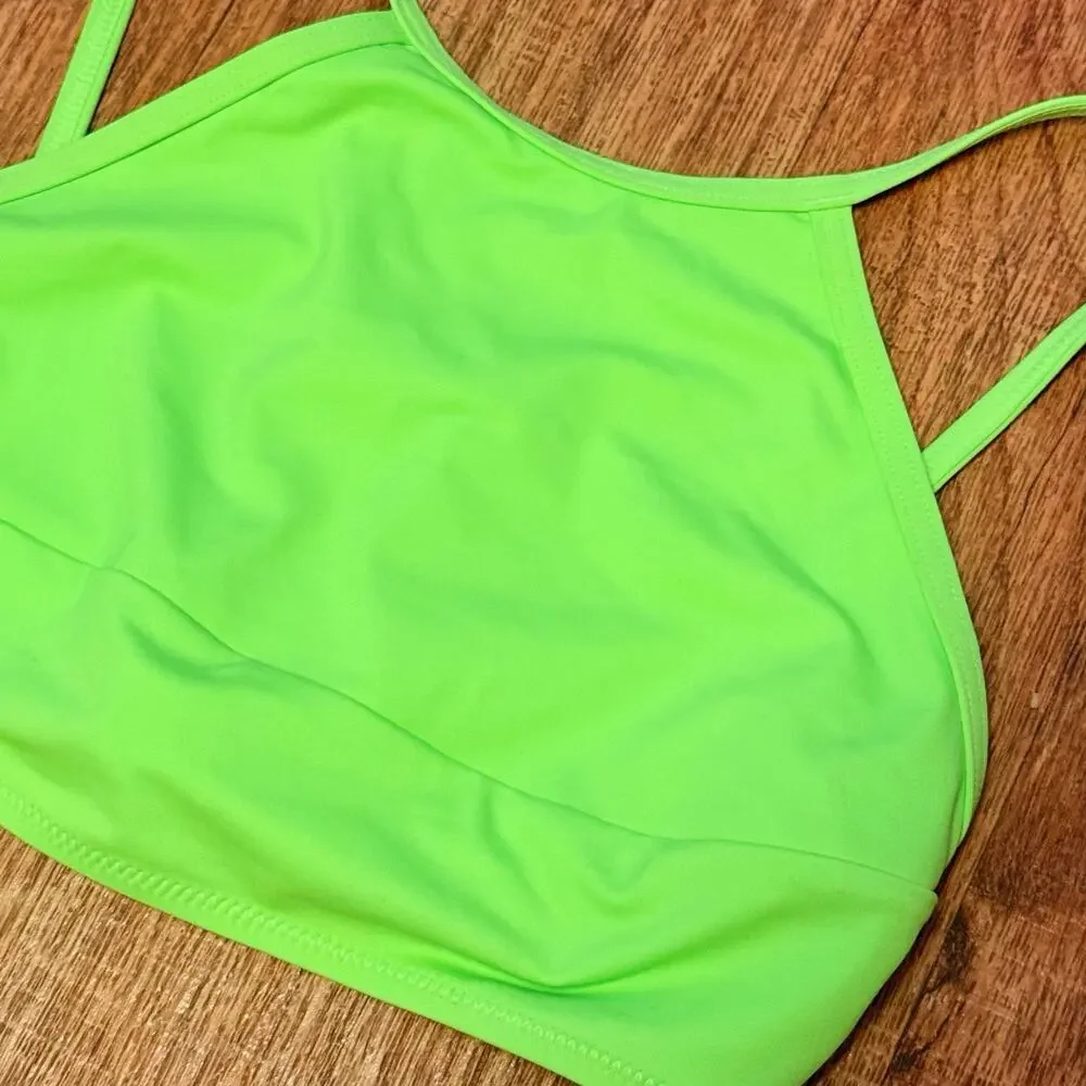 NWOT SKIMS Signature Swim High Neck Bikini Top in Neon Green Size XS